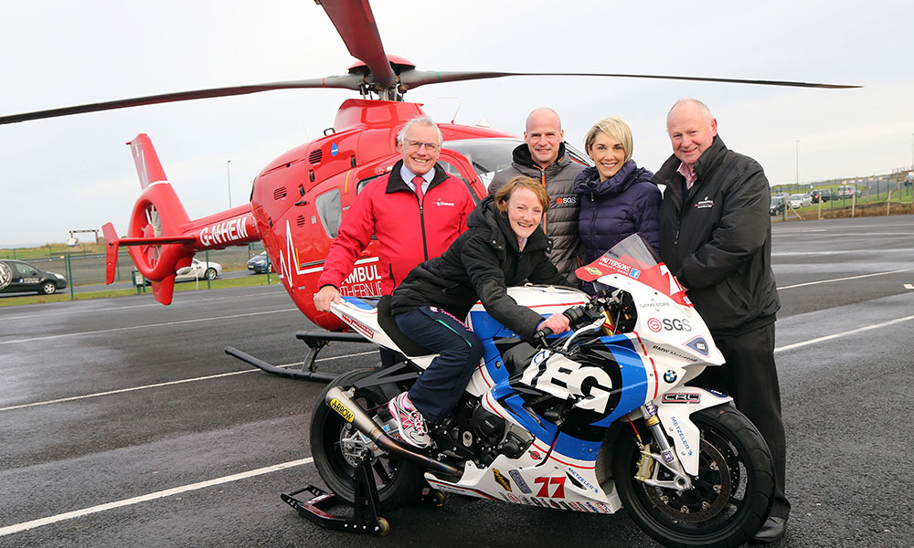 NI HEMS Helicopter Visits Vauxhall International North West 200 Paddock
